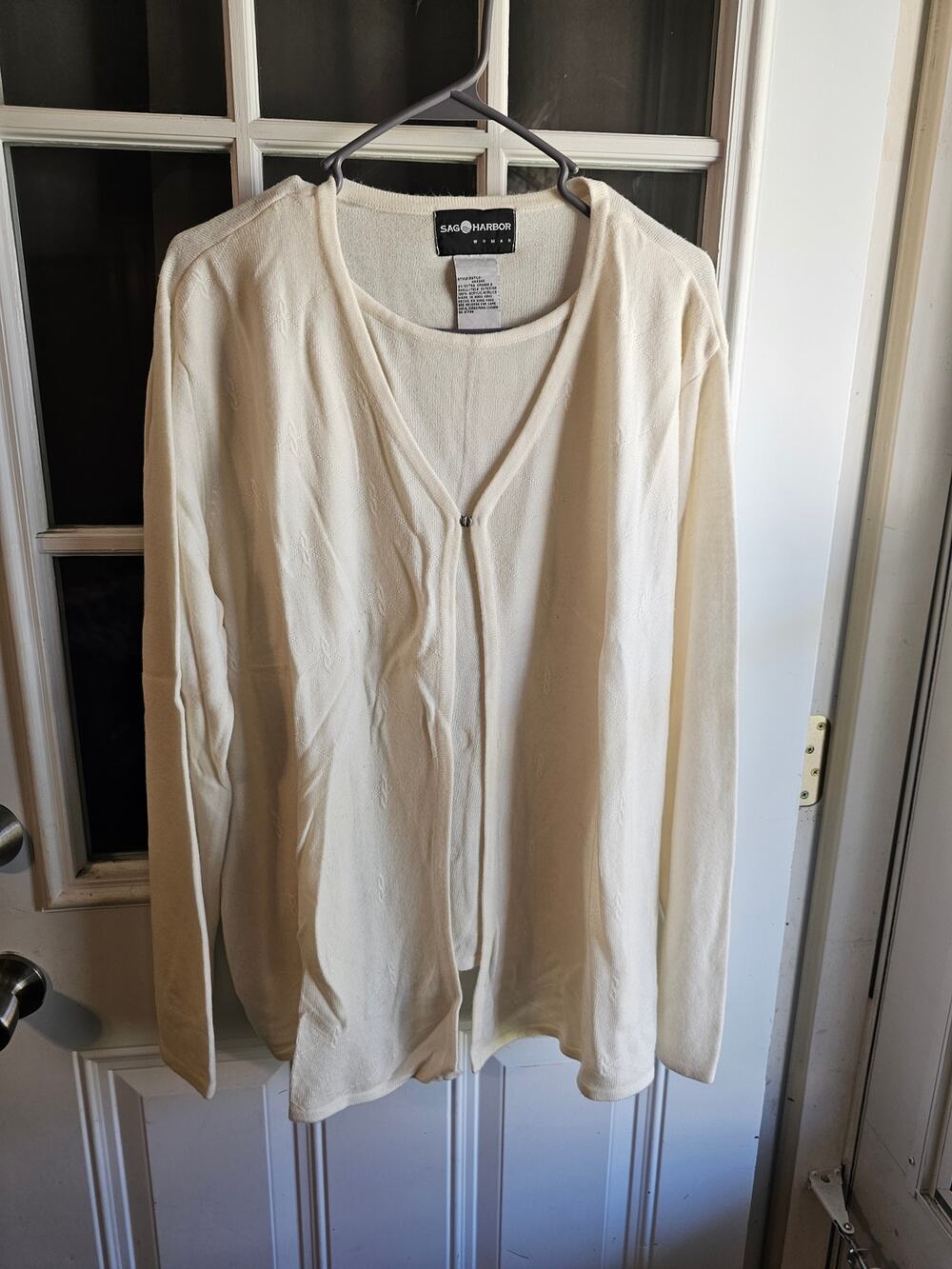 Sag Harbor Woman Ivory Argyle Knit Cardigan Sweater Womens 2X